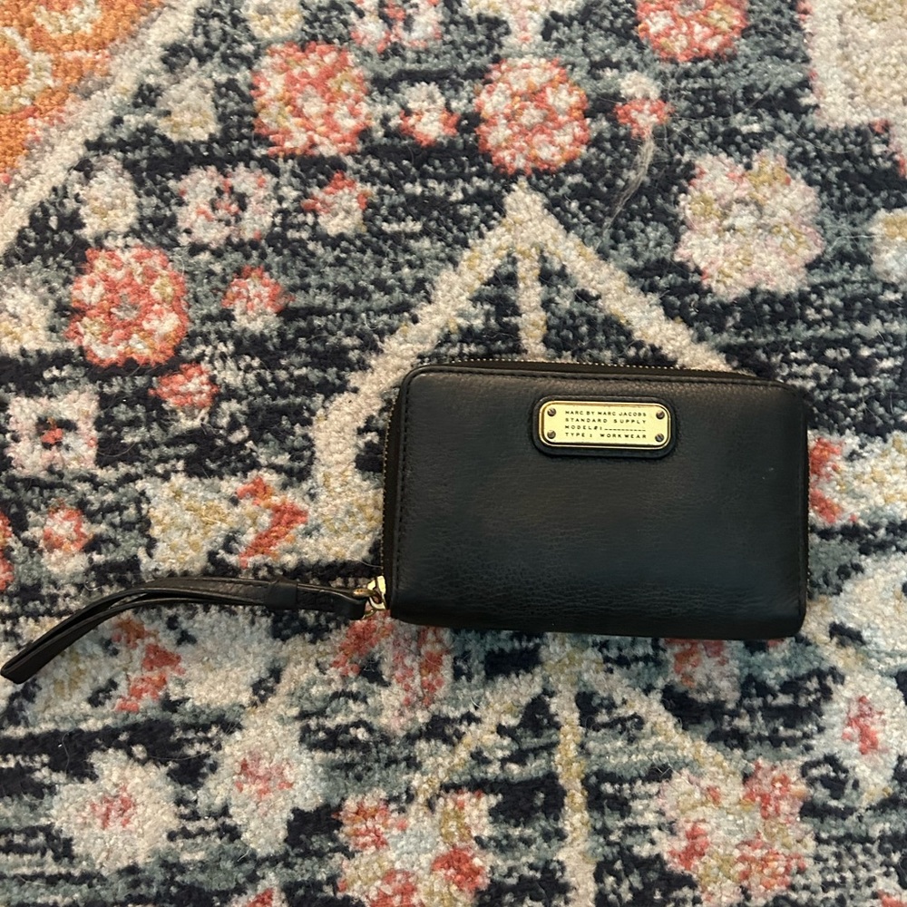 Marc by Marc Jacobs black leather wallet wristlet with gold hardware